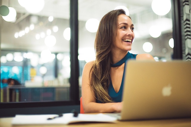 white woman smiling